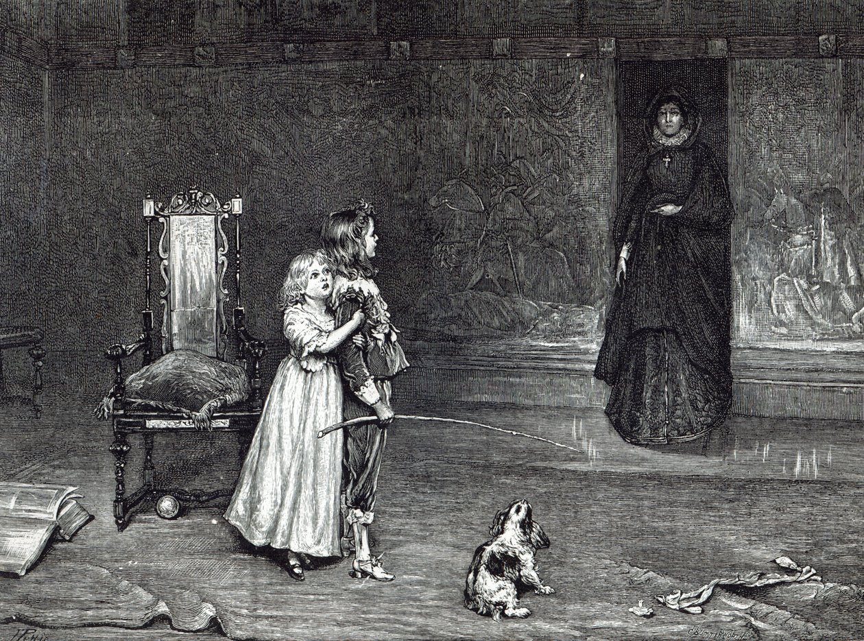 A Aparição da Condessa de Derby na Sala Dourada, cena do &39;Peveril do Pico&39; de Scott, de &39;Leisure Hour&39;, 1888 de John Pettie