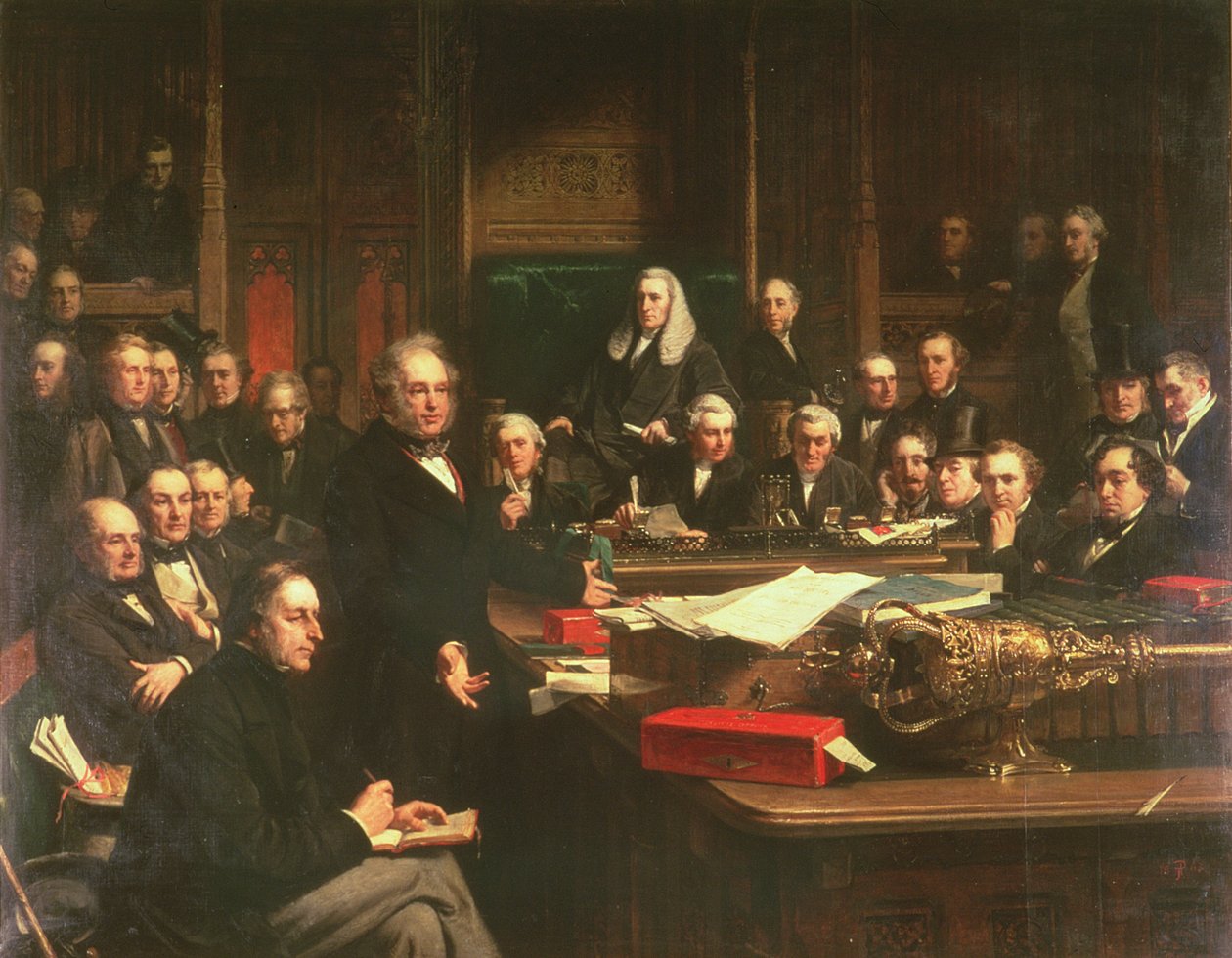 Lorde Palmerston dirigindo-se à Câmara dos Comuns durante os debates sobre o Tratado da França em fevereiro de 1860, 1863 (ver também 107820-21) de John Phillip