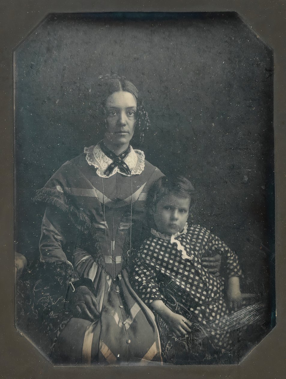 Elizabeth Bakewell James e seu filho, Frank B. James, ca. 1846. de John Plumbe Jr..