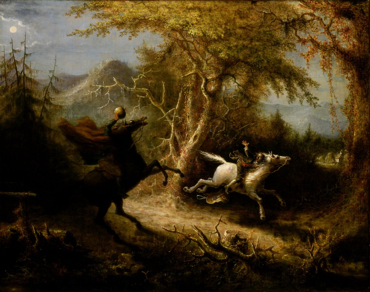 O cavaleiro sem cabeça que persegue Ichabod Crane de John Quidor