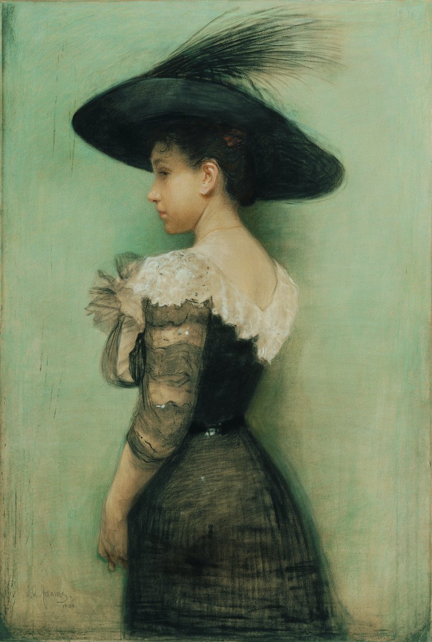 Senhora de vestido preto e chapéu (Alice Hauser) de John Quincy Adams