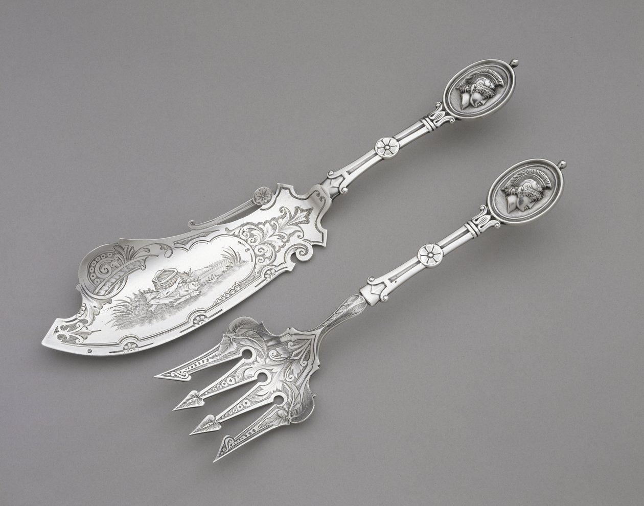 Garfo e faca de peixe, c. 1862-1870 (prata) de John R. Wendt