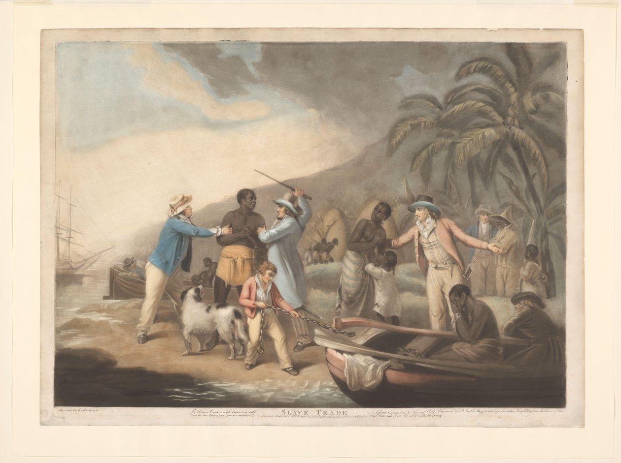 A família africana é separada por comerciantes de escravos europeus
Comércio de escravos (título sobre o objecto) de John Raphael Smith