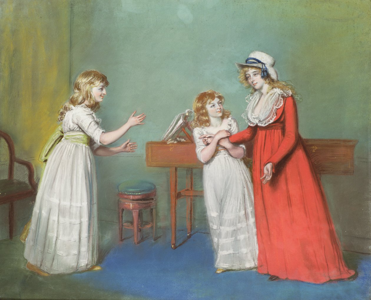 Sra. Henderson, Sra. Kendall e Sra. Thompson, Filhas de Thomas Rowsby, Crome Hall, Malton, Yorkshire de John Raphael Smith