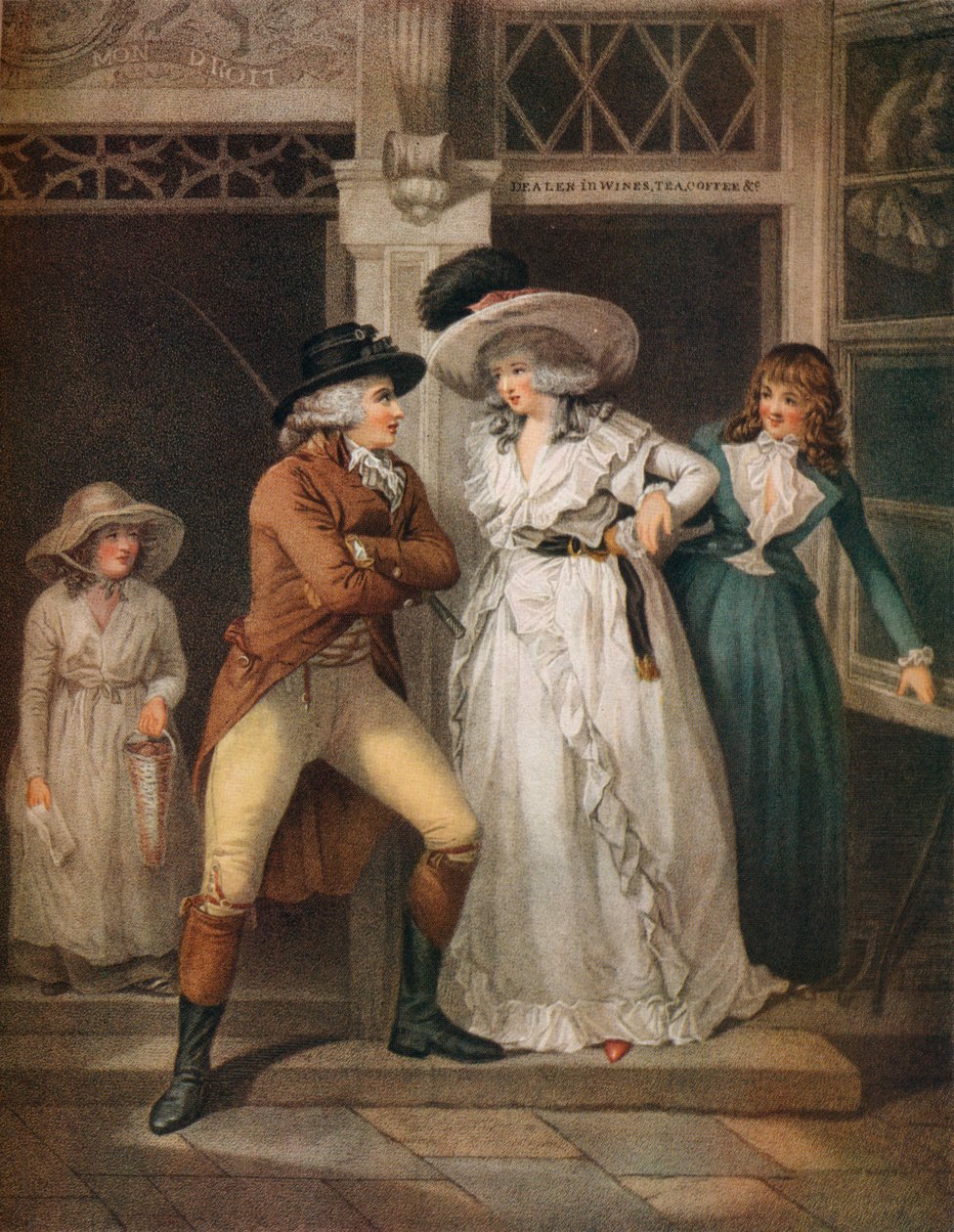 A porta da taverna, Laetitia, abandonada por seu sedutor, é jogada na cidade, 1789 de John Raphael Smith