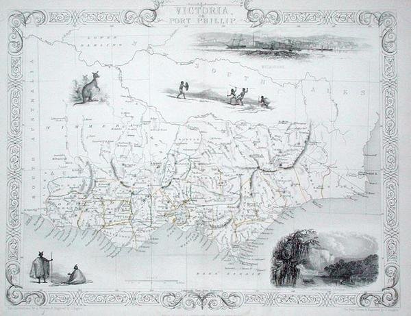 Victoria ou Port Phillip, Austrália, de uma série de World Maps publicada por John Tallis & Co, New York & London de John Rapkin