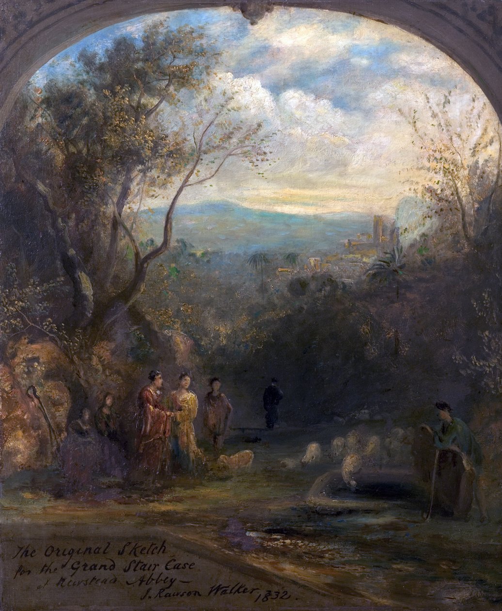 O esboço original para o Grand Stairase em Newstead Abbey, Nottinghamshire, 1832 de John Rawson Walker