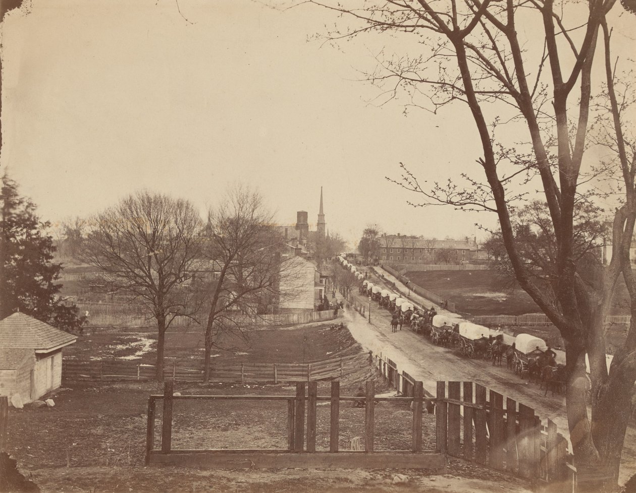 Trem de vagões do exército entrando em Petersburgo, Virgínia de John Reekie