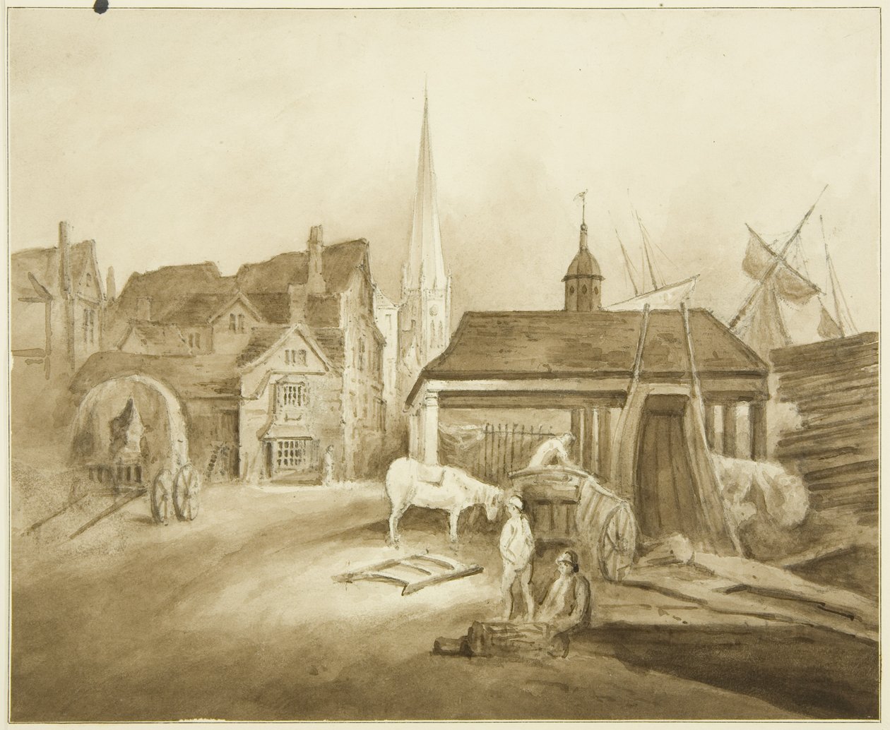Fim Nordeste da King Street, mostrando o Mercado Galês (desenho, aquarela) de John Reverend Eden