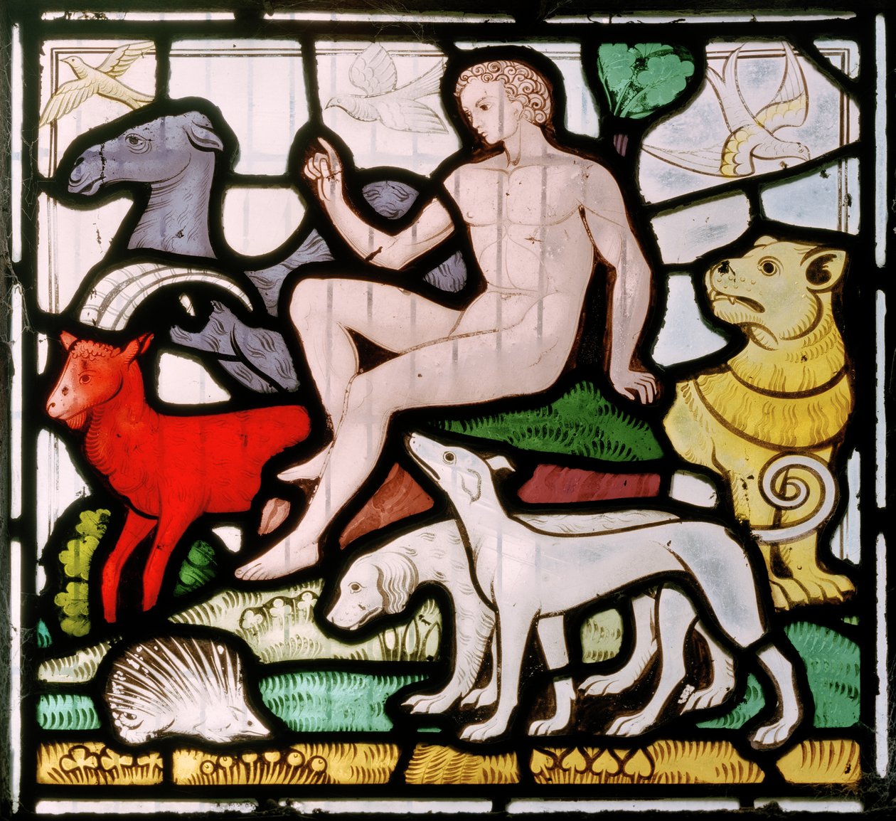 Daylesford, St Peter, Clayton e Bell, John Richard Clayton (1827-1913), Adam entre os animais, janela de criação, c.1860 de John Richard Clayton