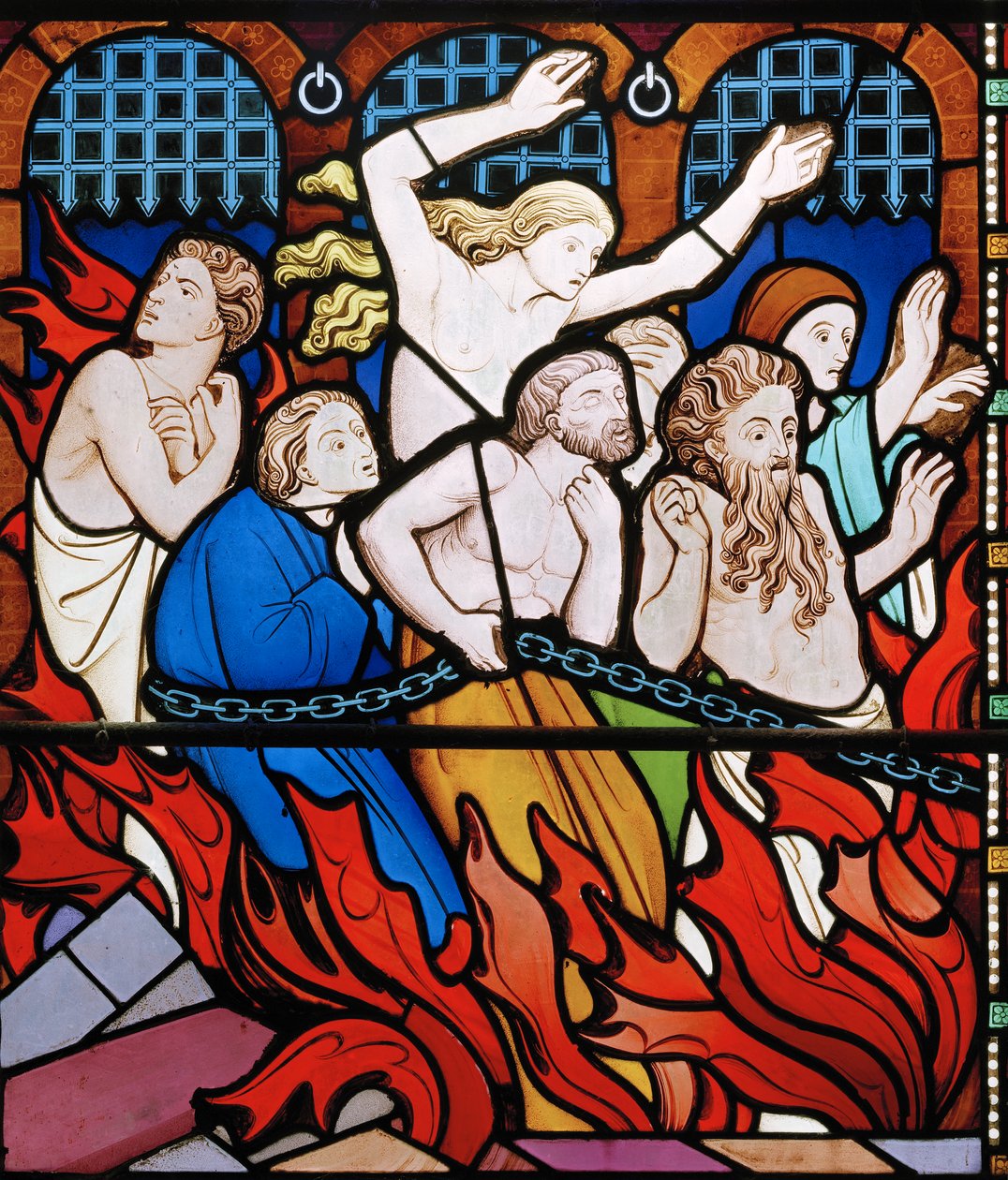 The Damned, detalhe de The Last Judgment, 1860 (vitral) de John Richard Clayton
