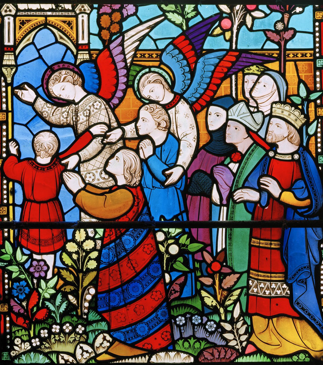 Os salvos, detalhe do último julgamento, 1860 (vitral) de John Richard Clayton