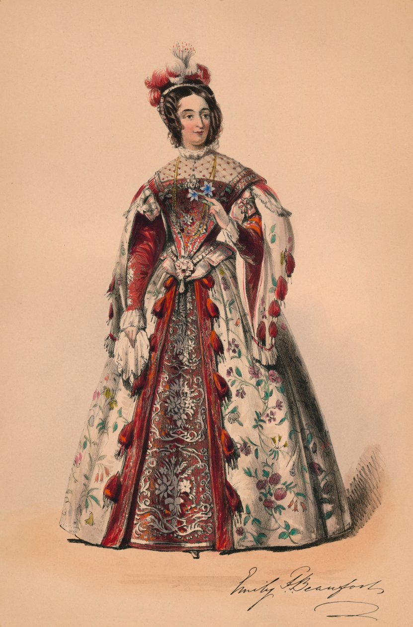 Emily Duquesa de Beaufort em traje para a rainha Victorias Bal Costumé, 12 de maio de 1842, 1843. de John Richard Coke Smyth