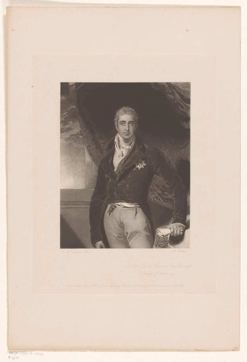 Portret van Robert Stewart
Robert Lord Viscount Castlereagh / Marquês de Londonderry (título sobre o objecto) de John Richardson Jackson