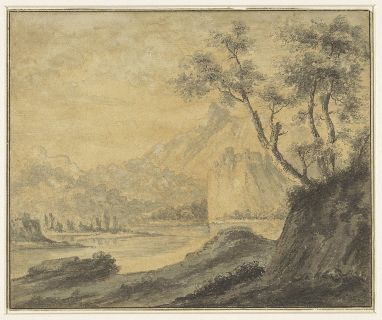 Paisagem fluvial com rochas de John Robert Cozens (manner of)