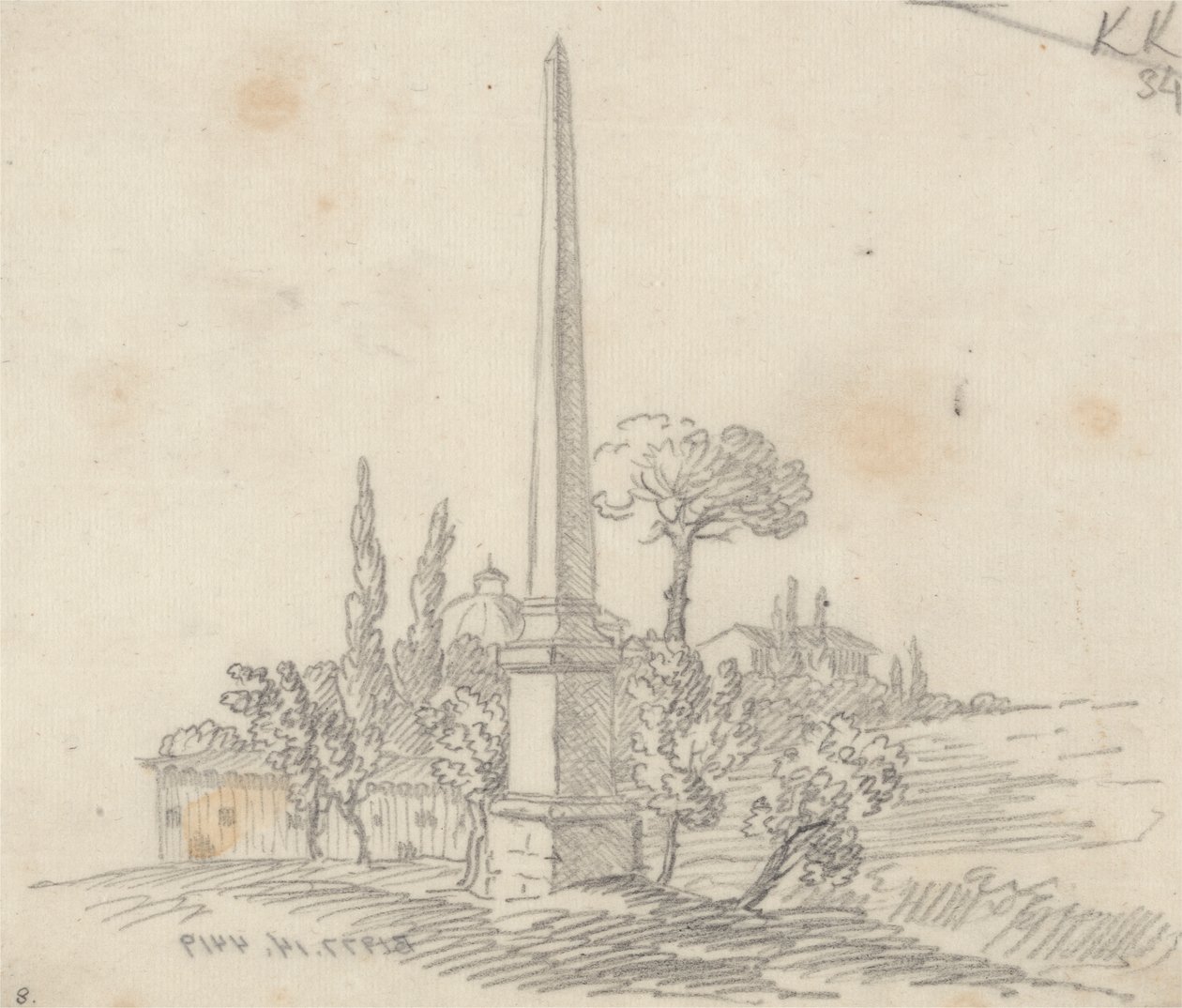Um Obelisco com Telhados e Árvores à Distância de John Robert Cozens