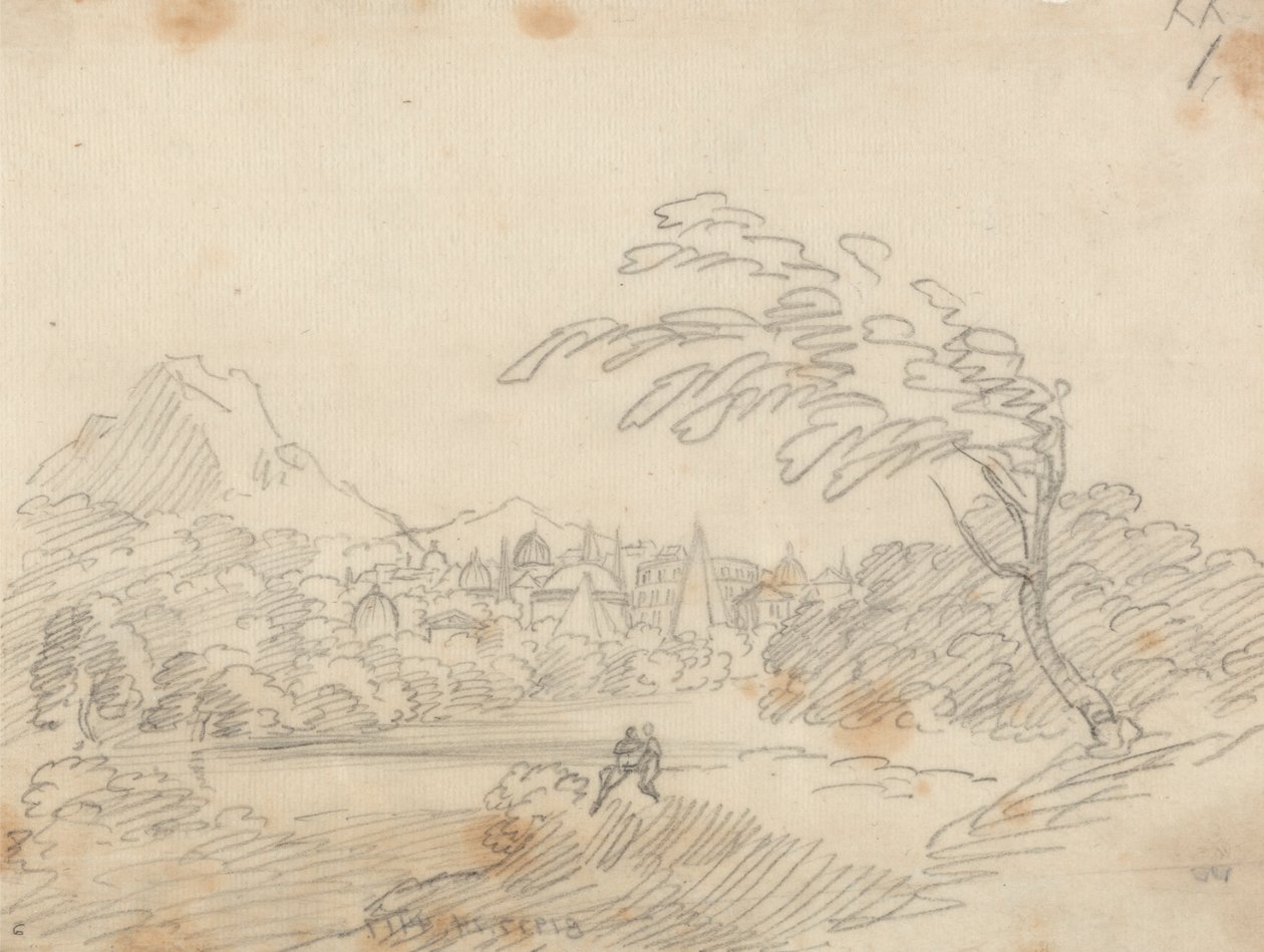 Vista à distância de uma cidade imaginária de John Robert Cozens