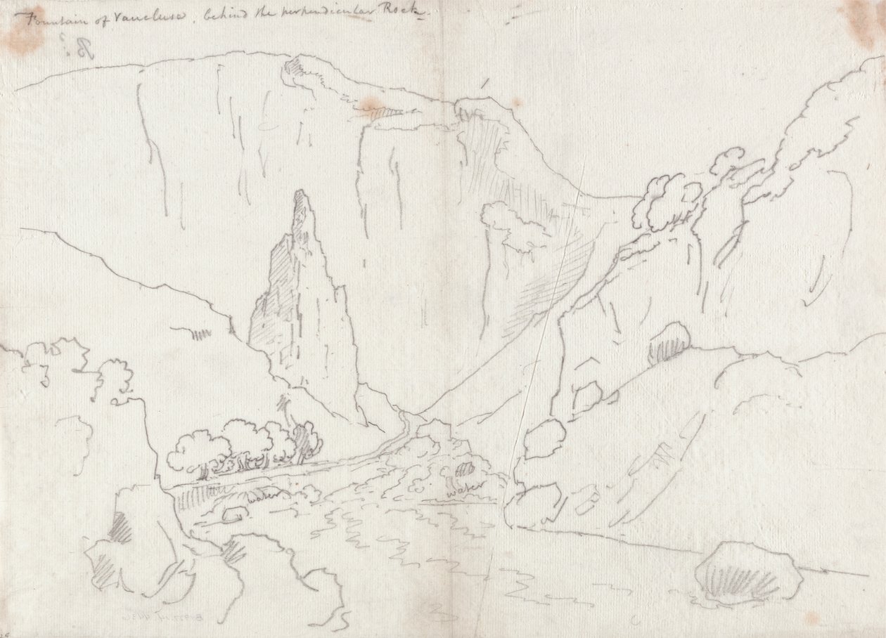Fonte de Vaucluse, por detrás da rocha perpendicular de John Robert Cozens