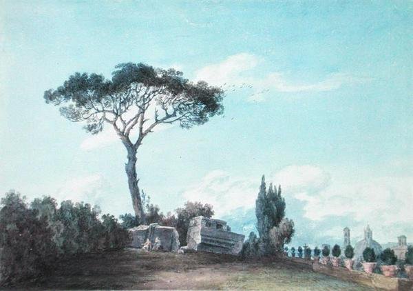 Nos Jardins do Palácio Colonna, Roma (aguarela sobre papel) de John Robert Cozens