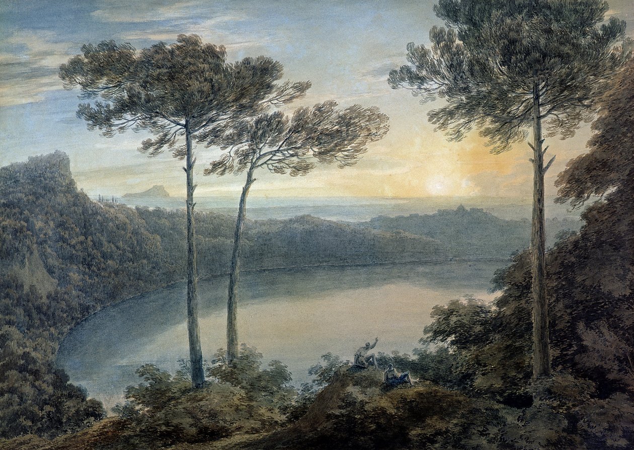 Lago Albano e Castel Gandolfo (aquarela sobre papel) de John Robert Cozens