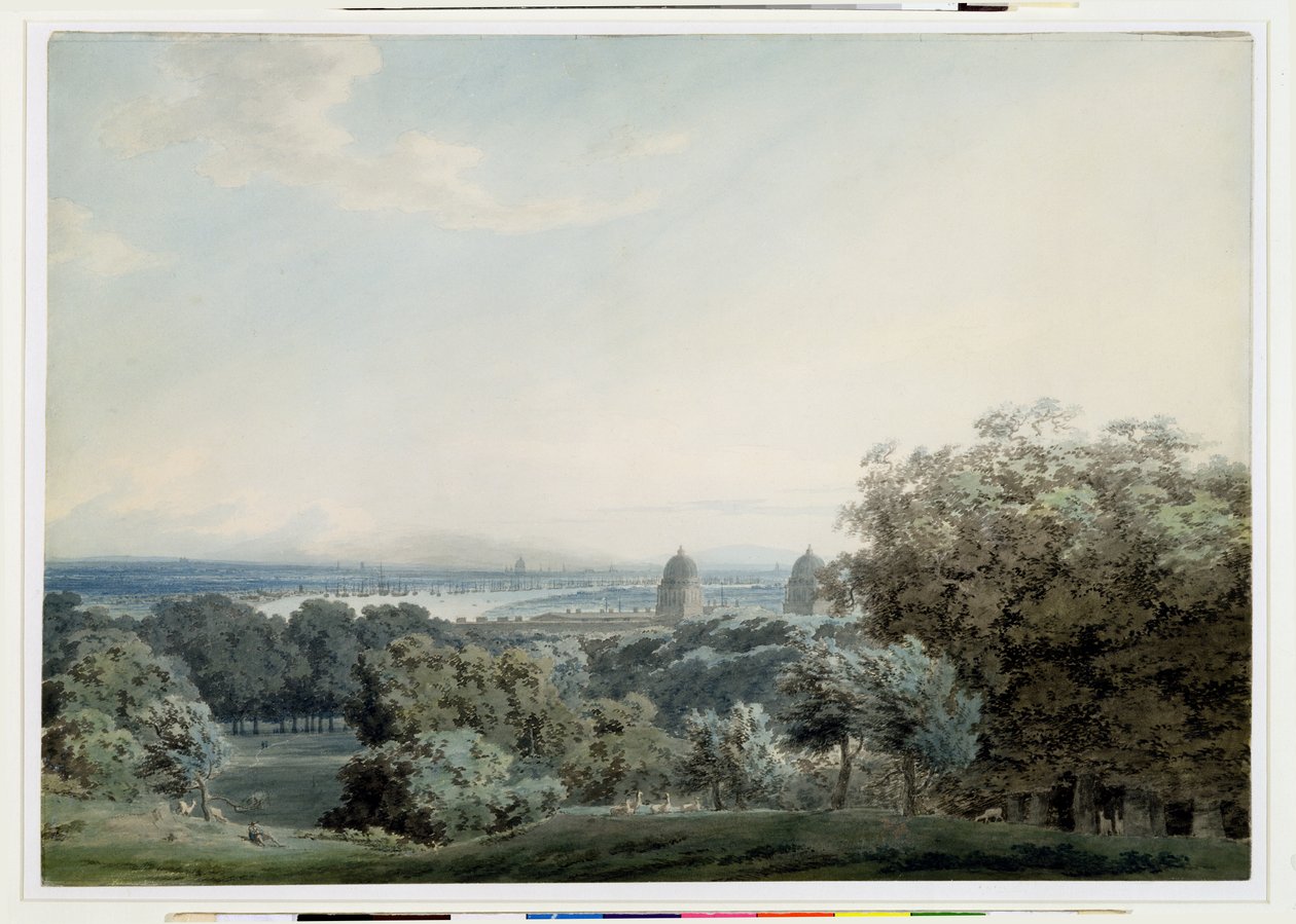 Londres a partir de Greenwich Hill, c.1791 (wc, tinta preta e lavagem de grafite em papel de parede) de John Robert Cozens