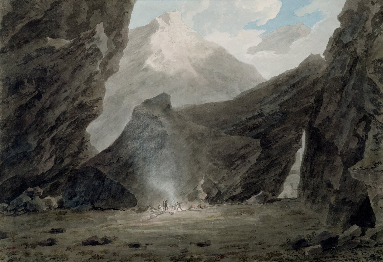 Perto de Chiavenna nos Grisões, c.1779 (aquarela, tinta preta e grafite em papel avermelhado) de John Robert Cozens