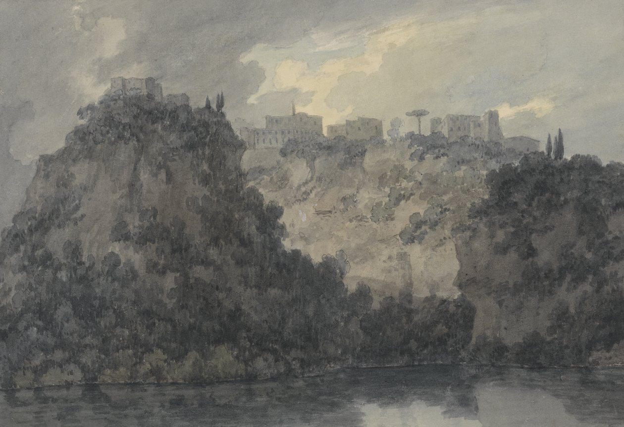 No Lago de Nemi, c.1780-83 (grafite e w - c no papel) de John Robert Cozens