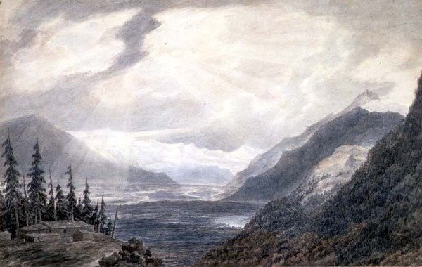 PD.6-1965 Pays de Valais, perto do Lago de Genebra, c.1776 (tinta indígena, lápis e lavagem em papel) de John Robert Cozens