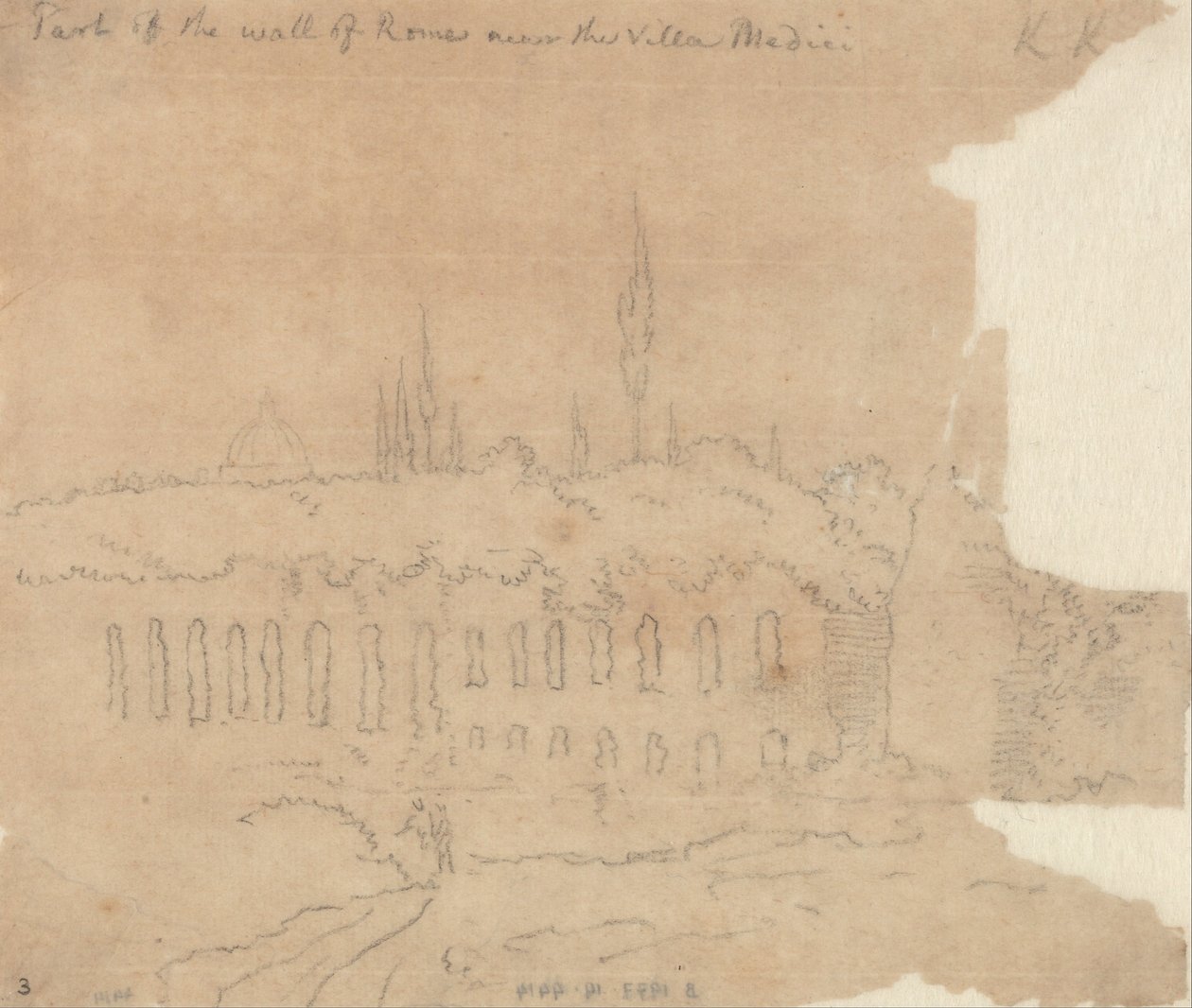 Parte da muralha de Roma perto da Villa Medici de John Robert Cozens