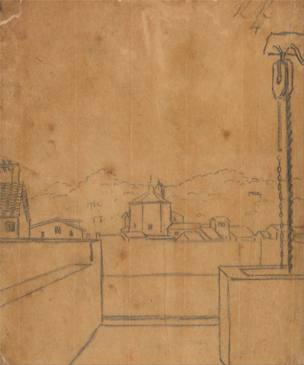Vista do telhado de um Batistério de John Robert Cozens