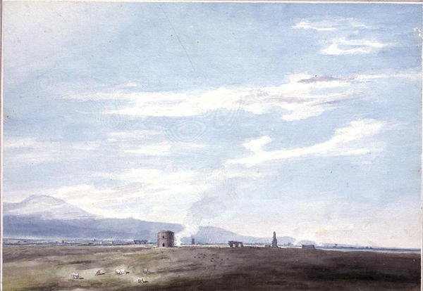 Sepulchral Permanece na Campagna perto de Roma, c.1783 (aguarela sobre lápis sobre papel) de John Robert Cozens
