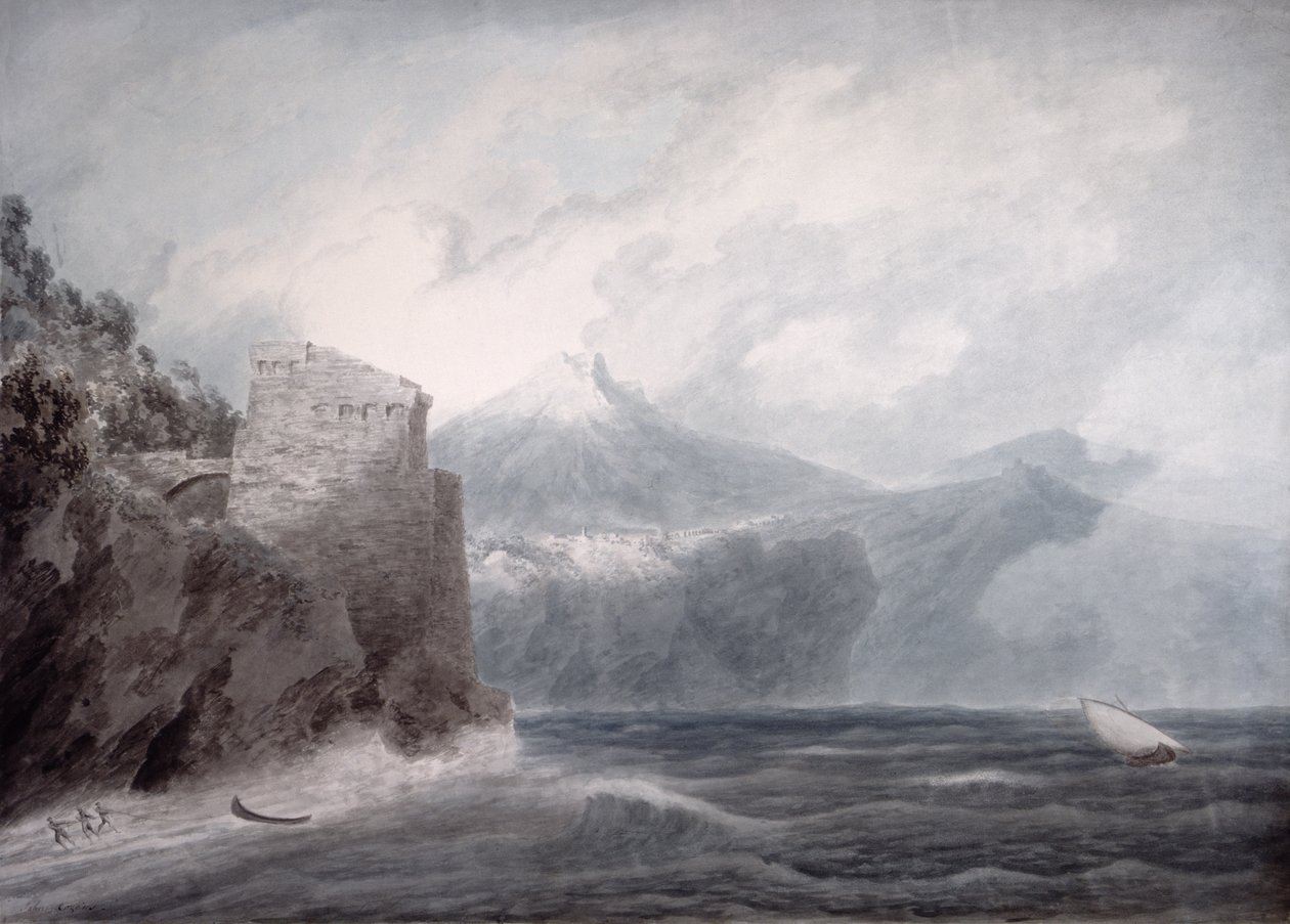 O Castelo de Salerno, perto de Cetara (aguarela sobre papel) de John Robert Cozens