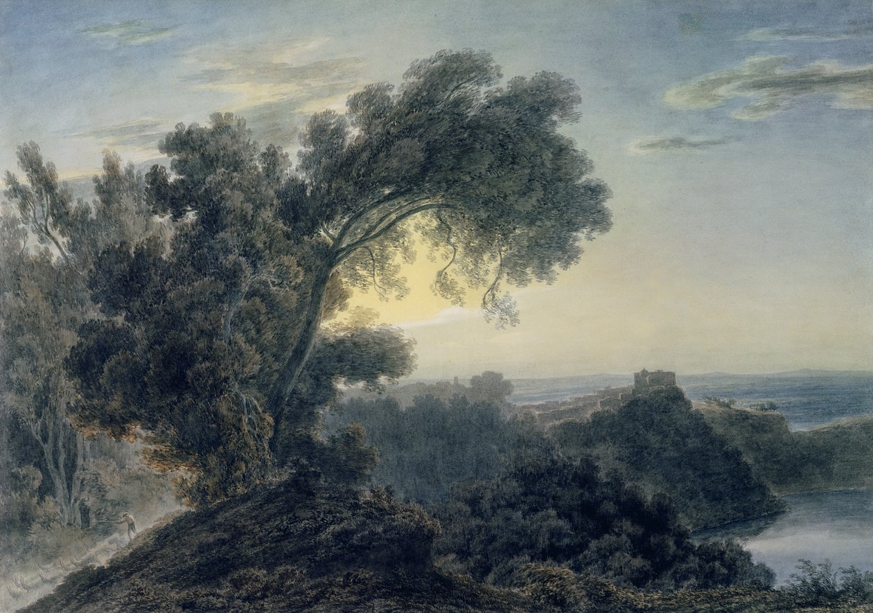 O Lago de Albano e o Castelo Gandolfo (aquarela sobre grafite em papel tecido) (ver também 151685) de John Robert Cozens