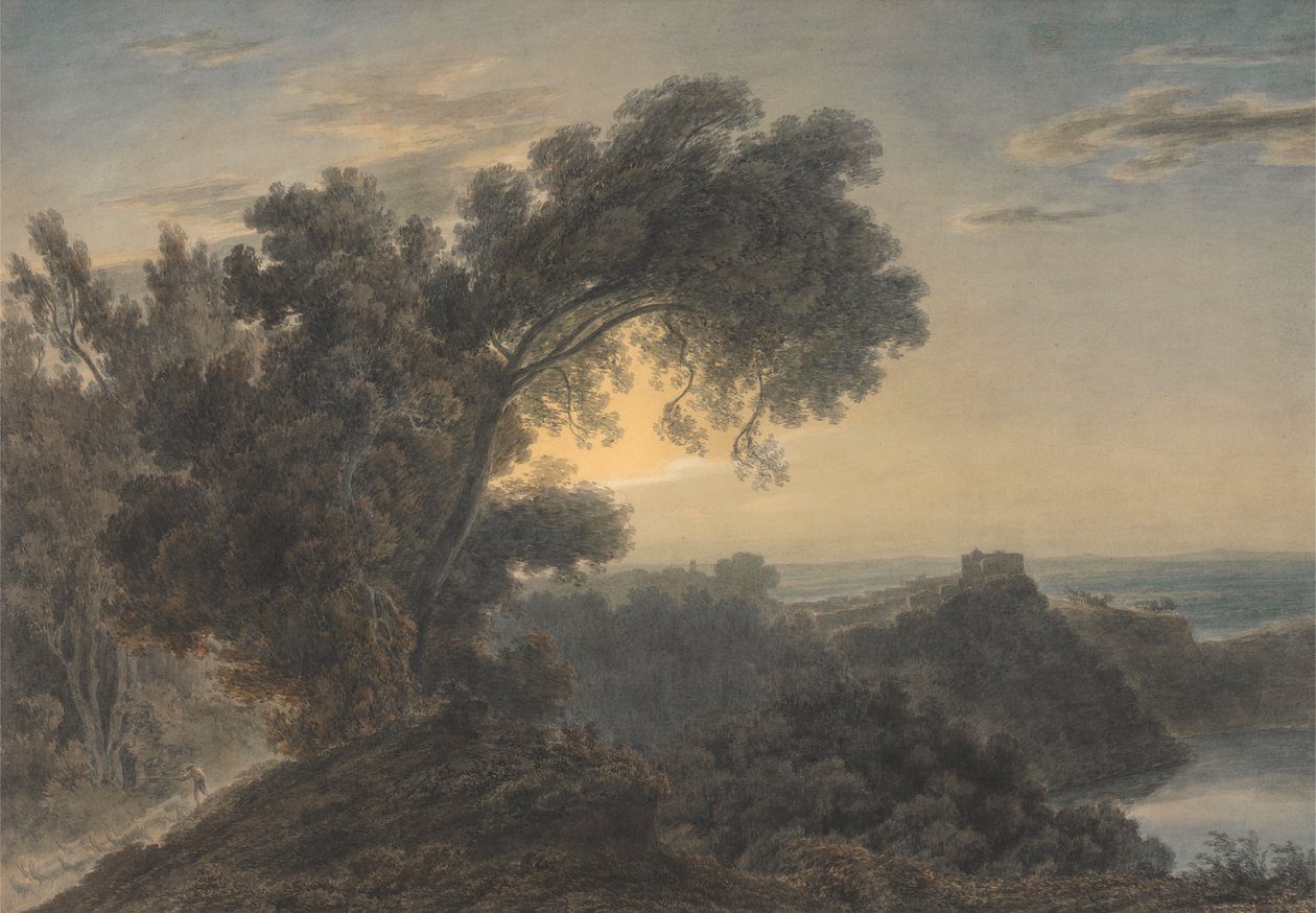 O Lago de Albano e o Castelo de Gandolfo de John Robert Cozens