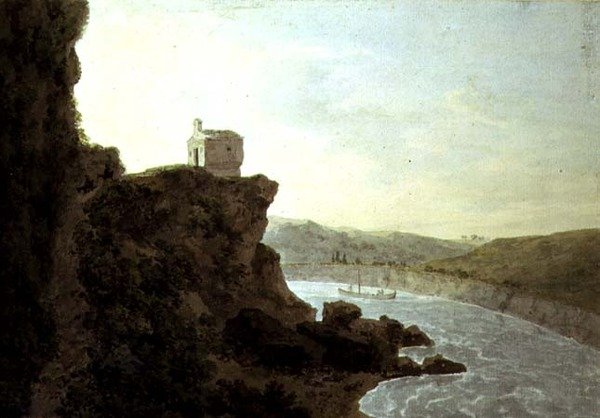 Vista no Tibre, perto de Ponte Molle, a três milhas de Roma de John Robert Cozens
