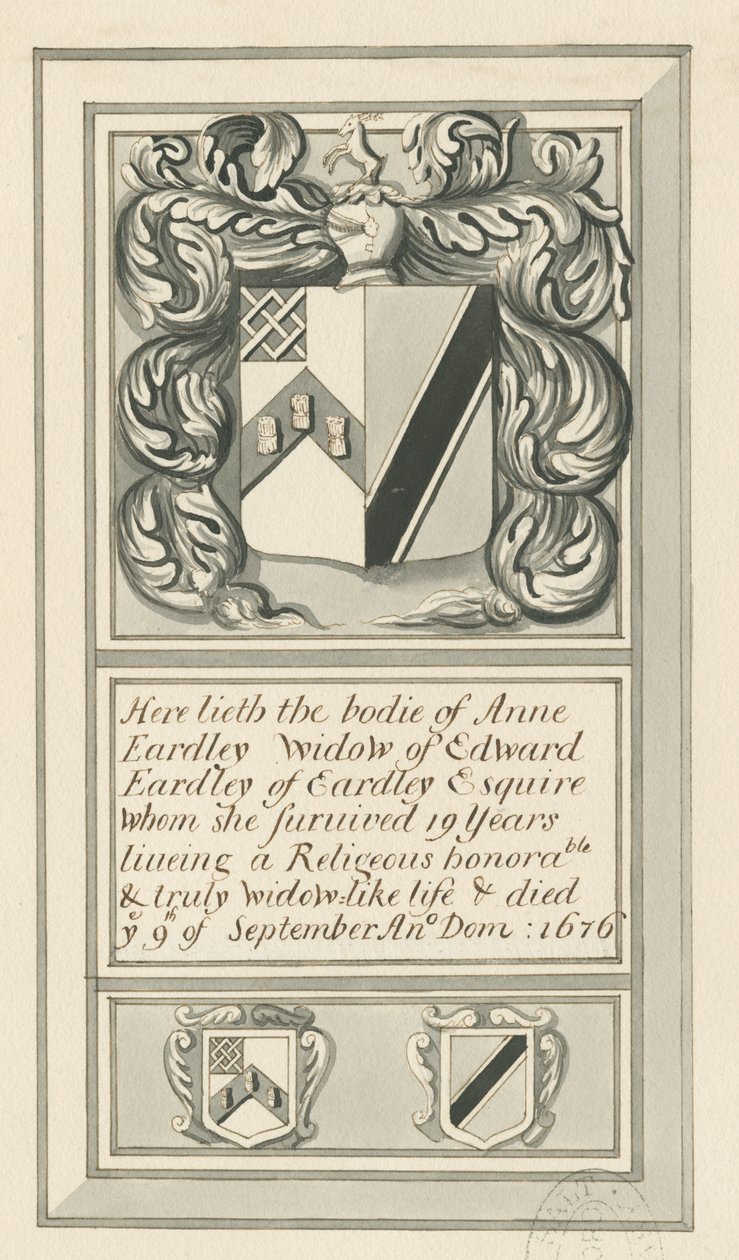 Audley Monuments - &39;Anne Eardley&39;: desenho a caneta e lavagem, sd [ 19º cent] (desenho) de John Robert Fernyhough