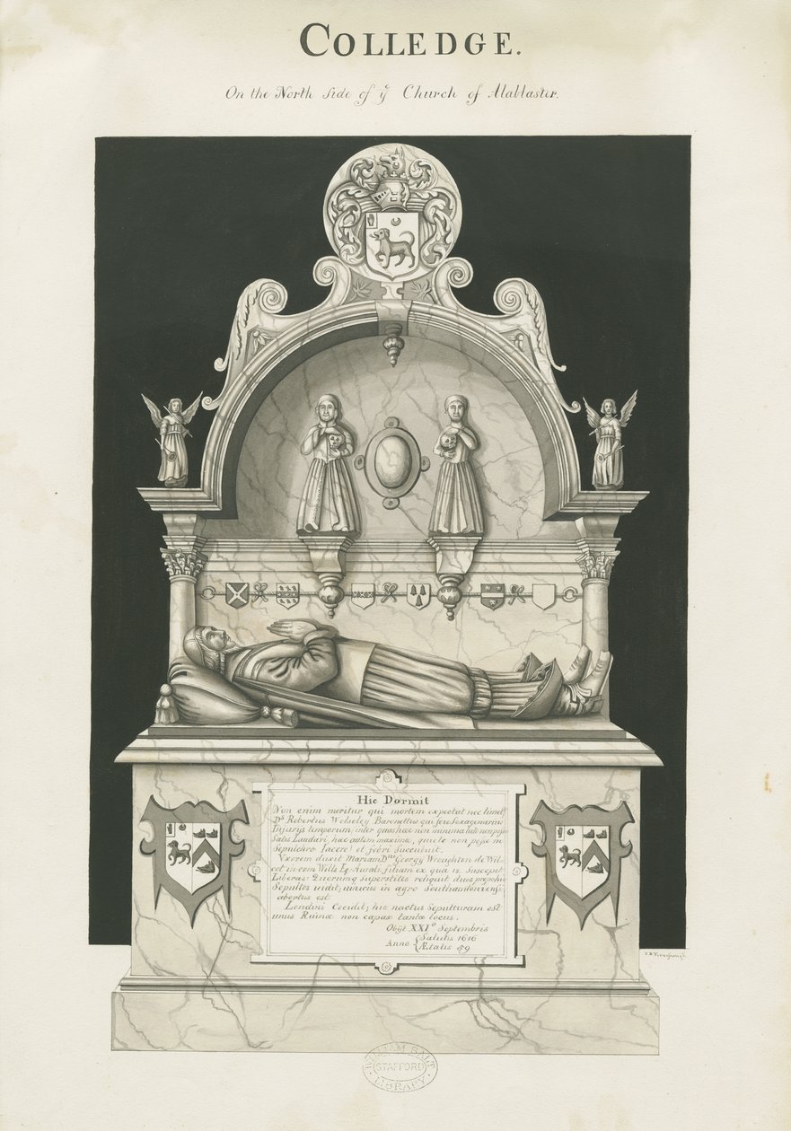 Colwich - Tumba de Robert Wolseley: desenho em sépia, sd [c 1837] de John Robert Fernyhough