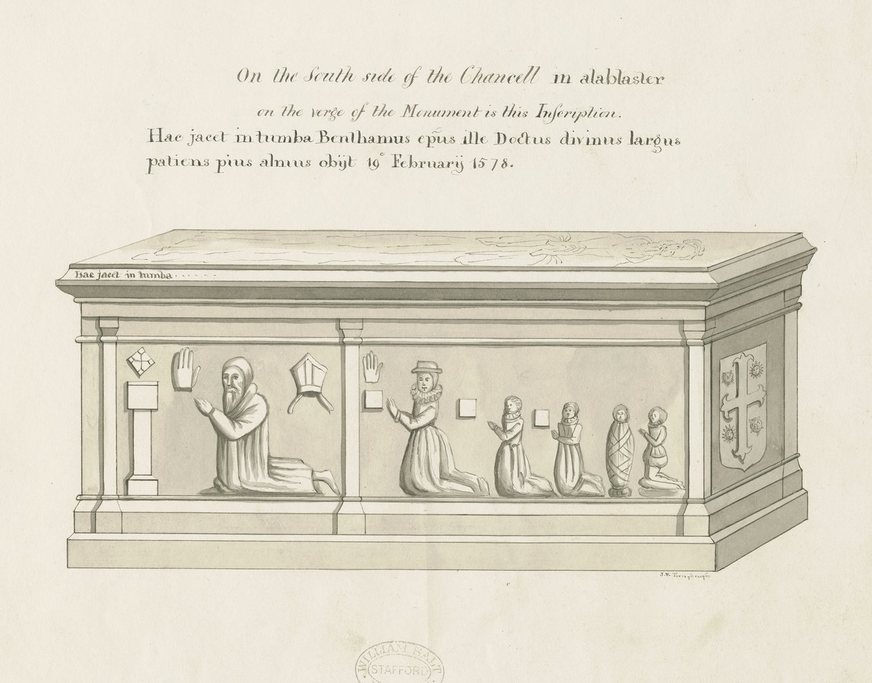 Eccleshall Church - Túmulo do Bispo Bentham: caneta e desenho de lavagem, nd [19 cêntimos] (desenho) de John Robert Fernyhough