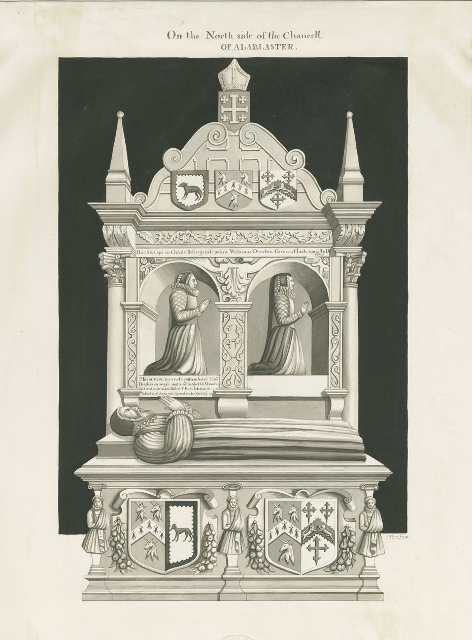 Eccleshall Church - Túmulo do Bispo William Overton: desenho sépia, nd [19 cêntimos] (desenho) de John Robert Fernyhough