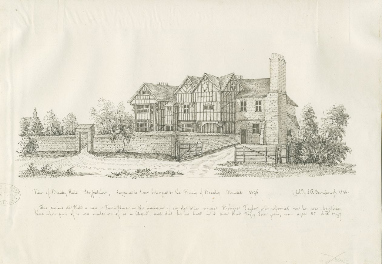 Kingswinford - Bradley Hall: desenho a caneta e tinta de John Robert Fernyhough