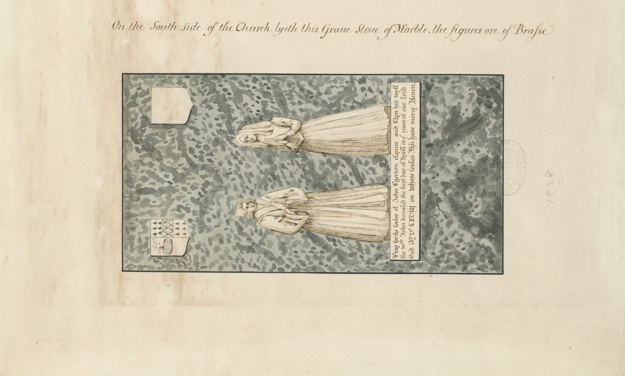 Madeley Church - Lápide de John Egerton: desenho de lavagem de caneta e tinta, séc. de John Robert Fernyhough