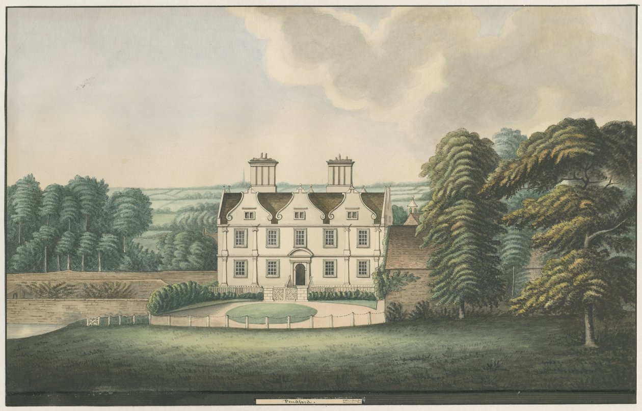 Pendeford Hall: pintura em aquarela, séc. de John Robert Fernyhough