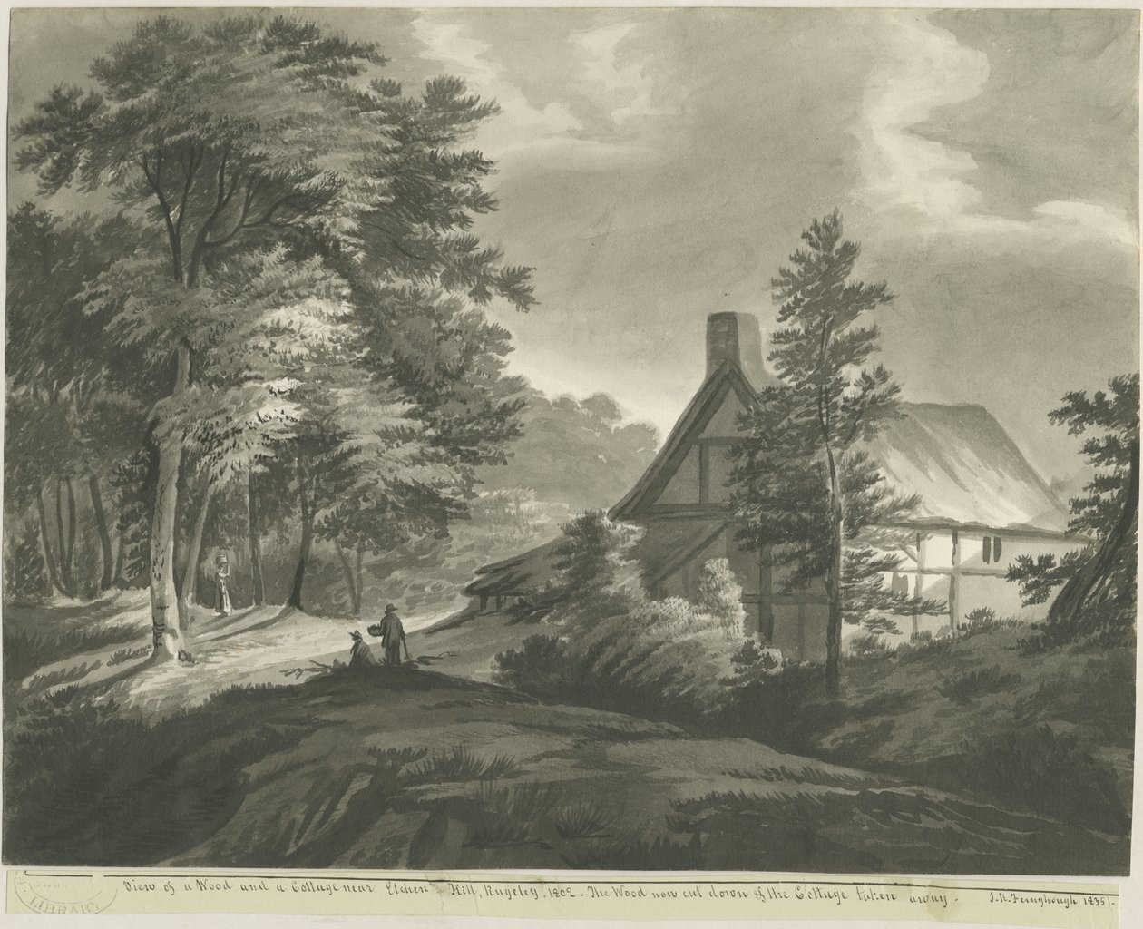 Rugeley - Cottage perto de Etchinghill: desenho em lavagem sépia escura, 1835 de John Robert Fernyhough
