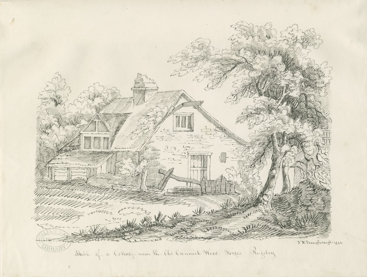 Rugeley - Casa de campo perto da velha Cannock Wood Forges: caneta e desenho a tinta de John Robert Fernyhough
