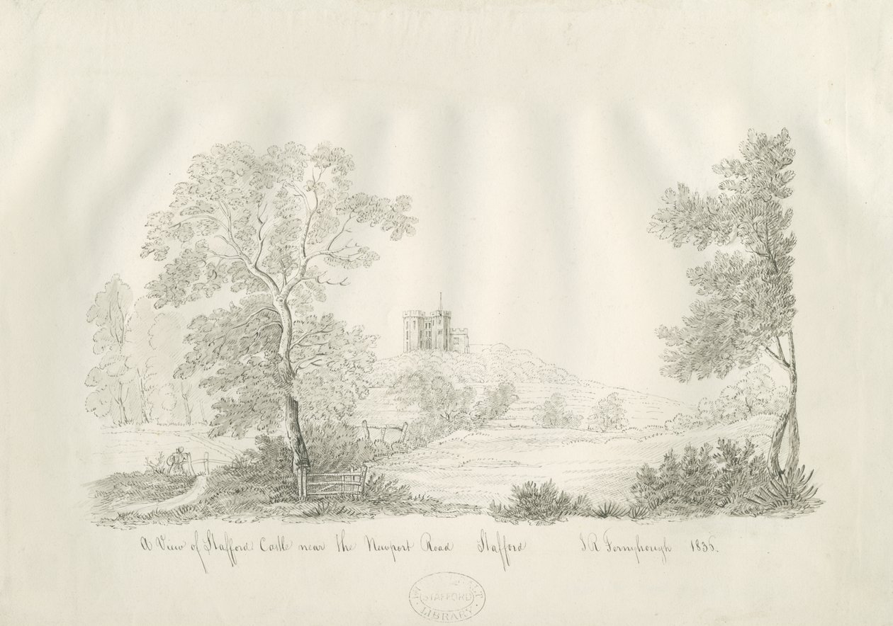 Castelo de Stafford - Perto da estrada de Newport: caneta e desenho a tinta de John Robert Fernyhough