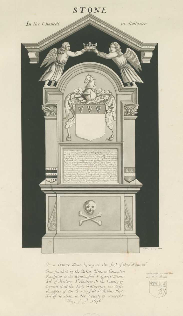 Pedra - Túmulo de Thomas Crompton: desenho sépia de John Robert Fernyhough