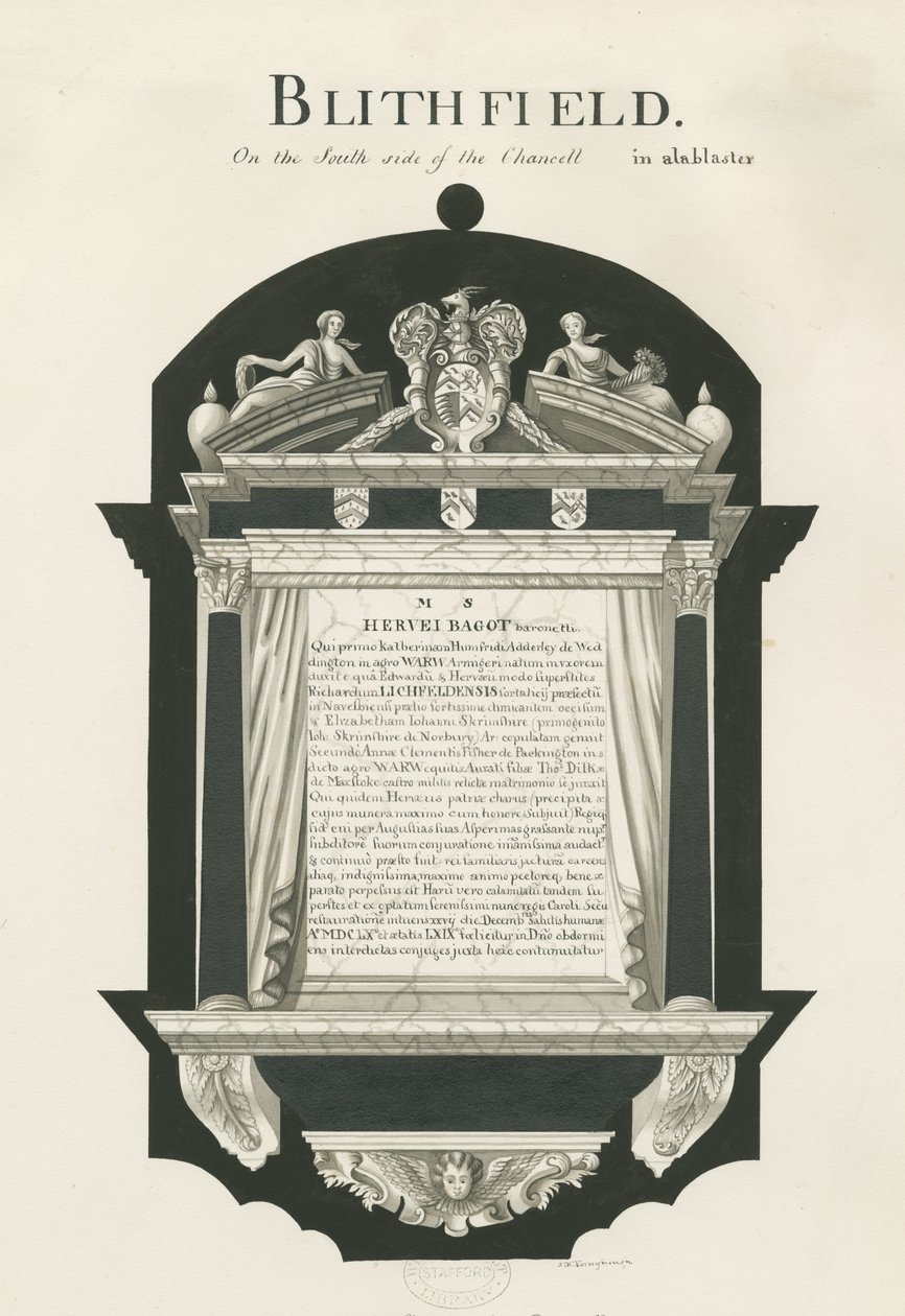 Mesa em Blithfield Church - Sir Hervey Bagot, Bart.: desenho sépia, nd [?19 cent] (desenho) de John Robert Fernyhough