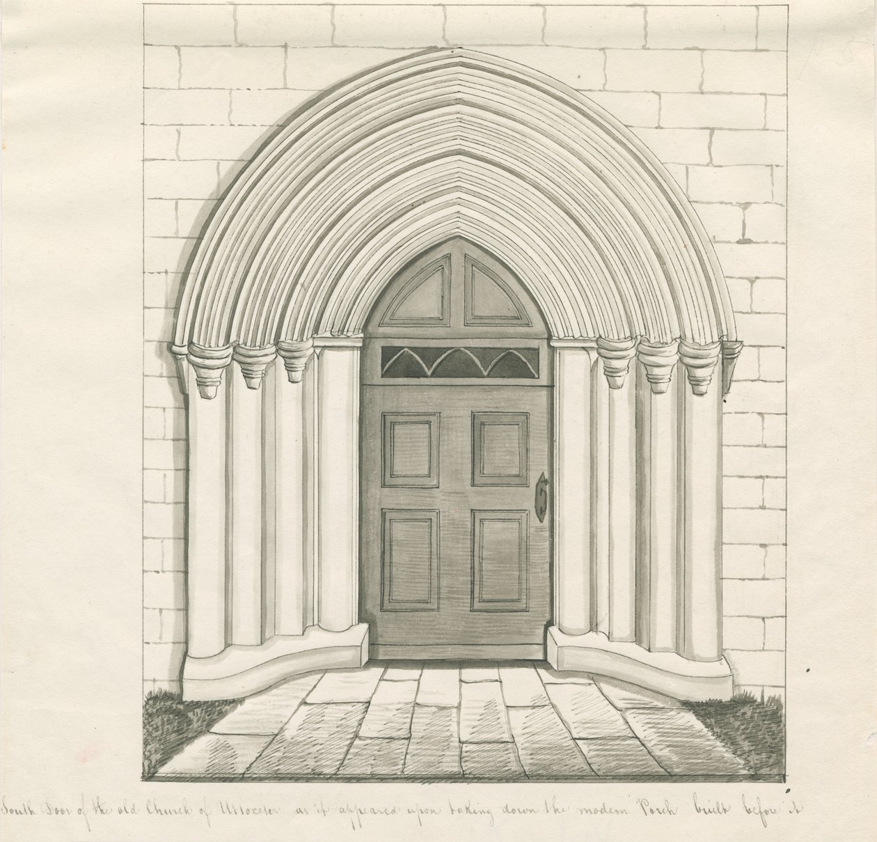 Igreja Uttoxeter - Porta Sul: caneta e desenho de lavagem, nd [?mid 19th cent] (desenho) de John Robert Fernyhough