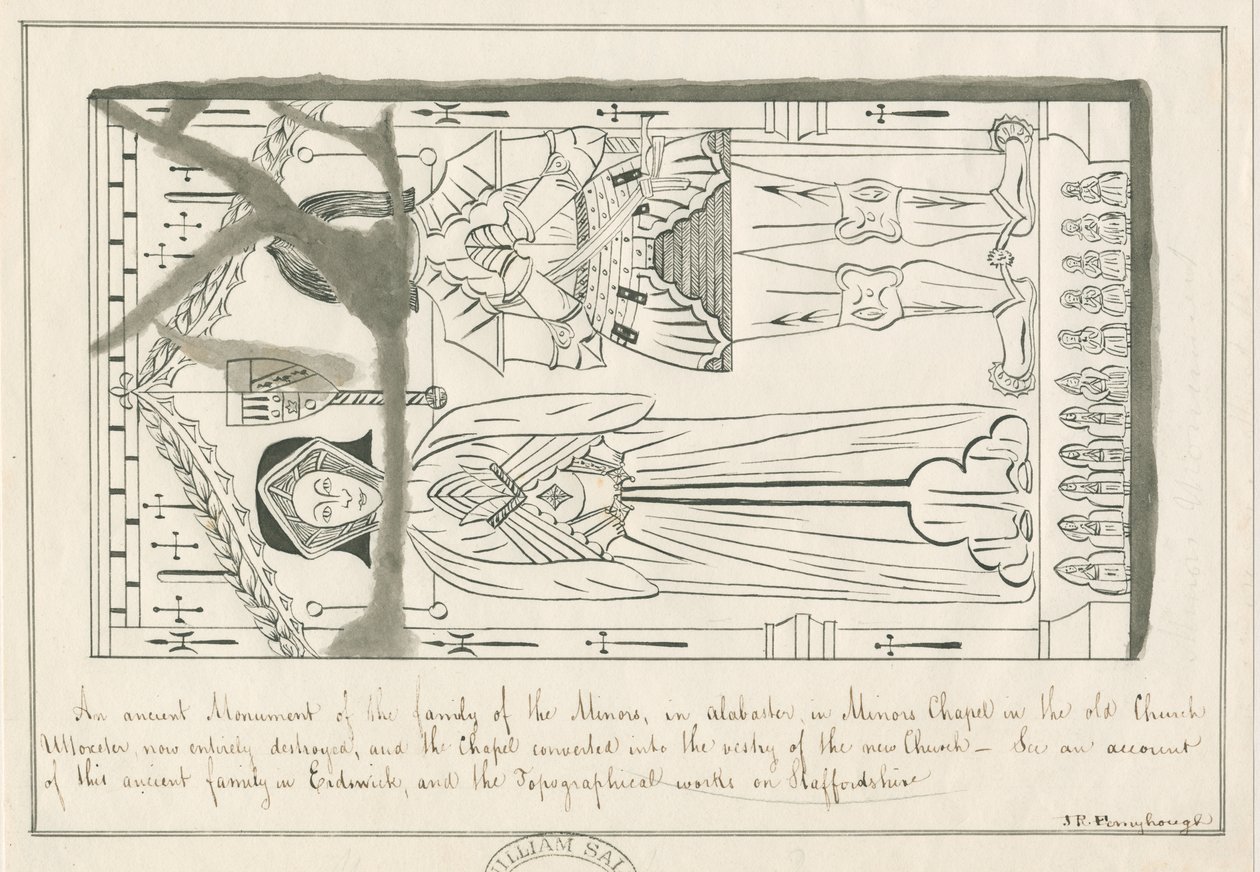 Igreja Uttoxeter - Tumba da Família Menor: desenho a pena e tinta, sd [meados do séc. XIX] de John Robert Fernyhough
