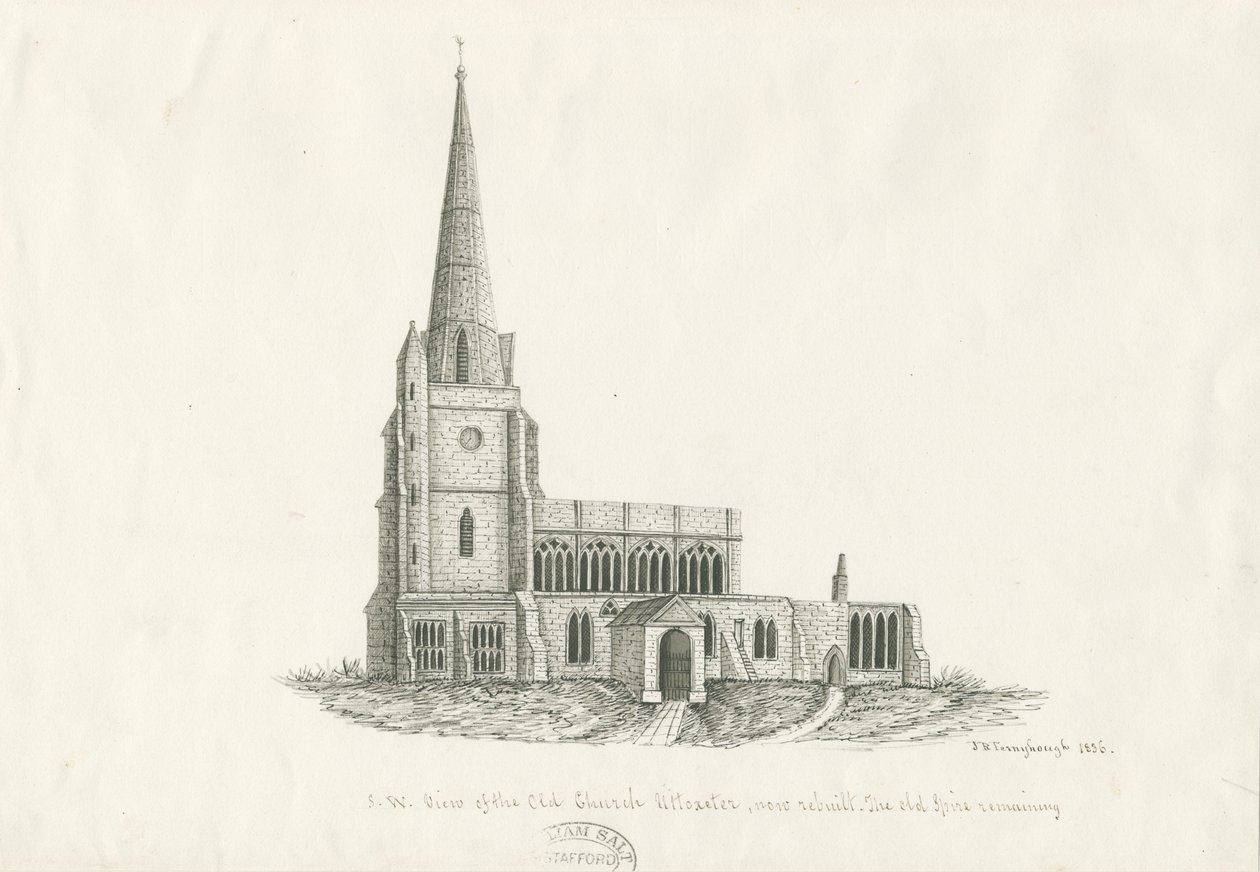 Igreja Uttoxeter [Antiga]: desenho a caneta e tinta, 1836 de John Robert Fernyhough